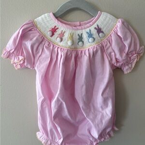 Pink Easter Bunny Smocked Bubble